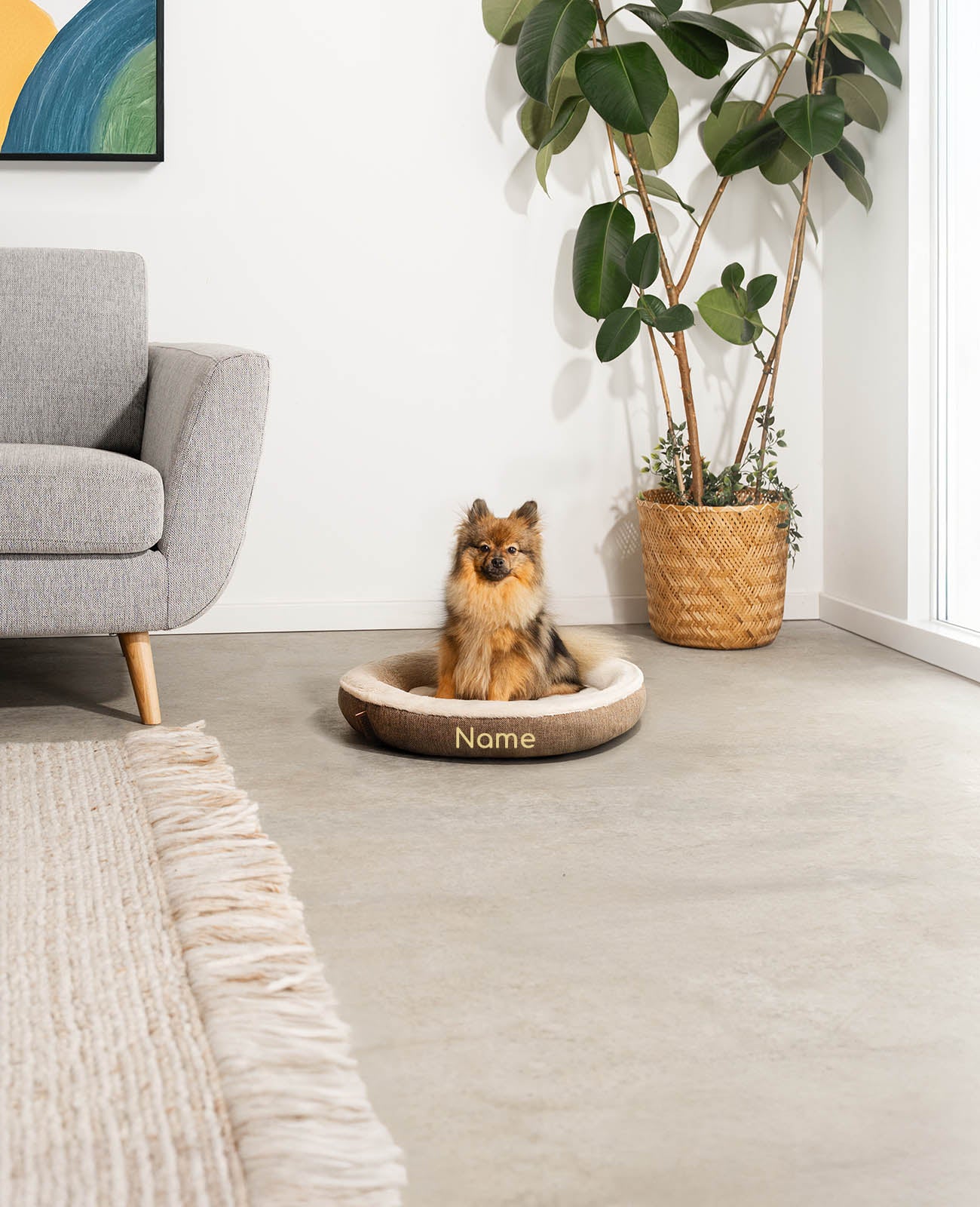 Rundes Heimtierbett, personalisiert