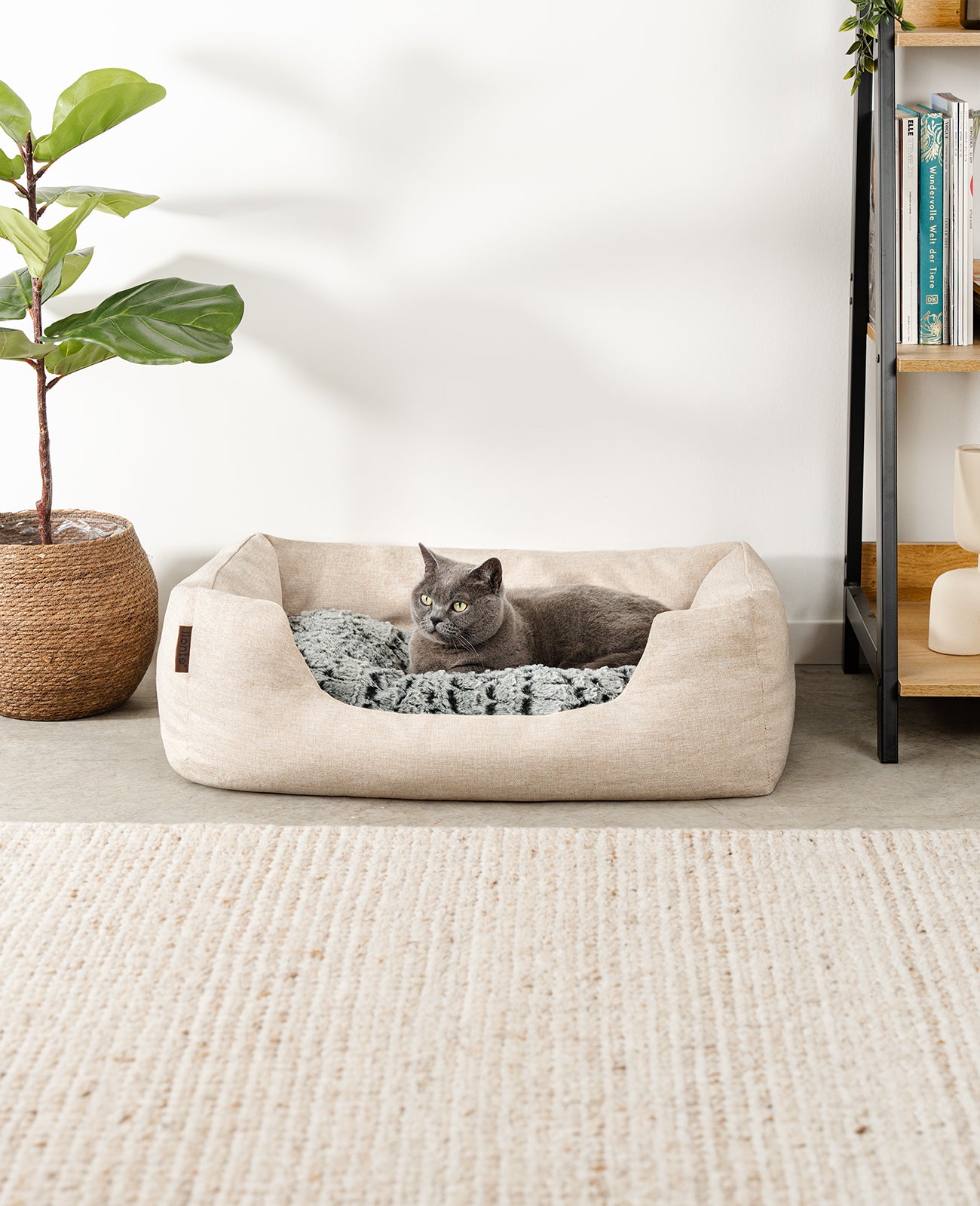 Katzenbett mit Wendekissen & meliertem Außenstoff