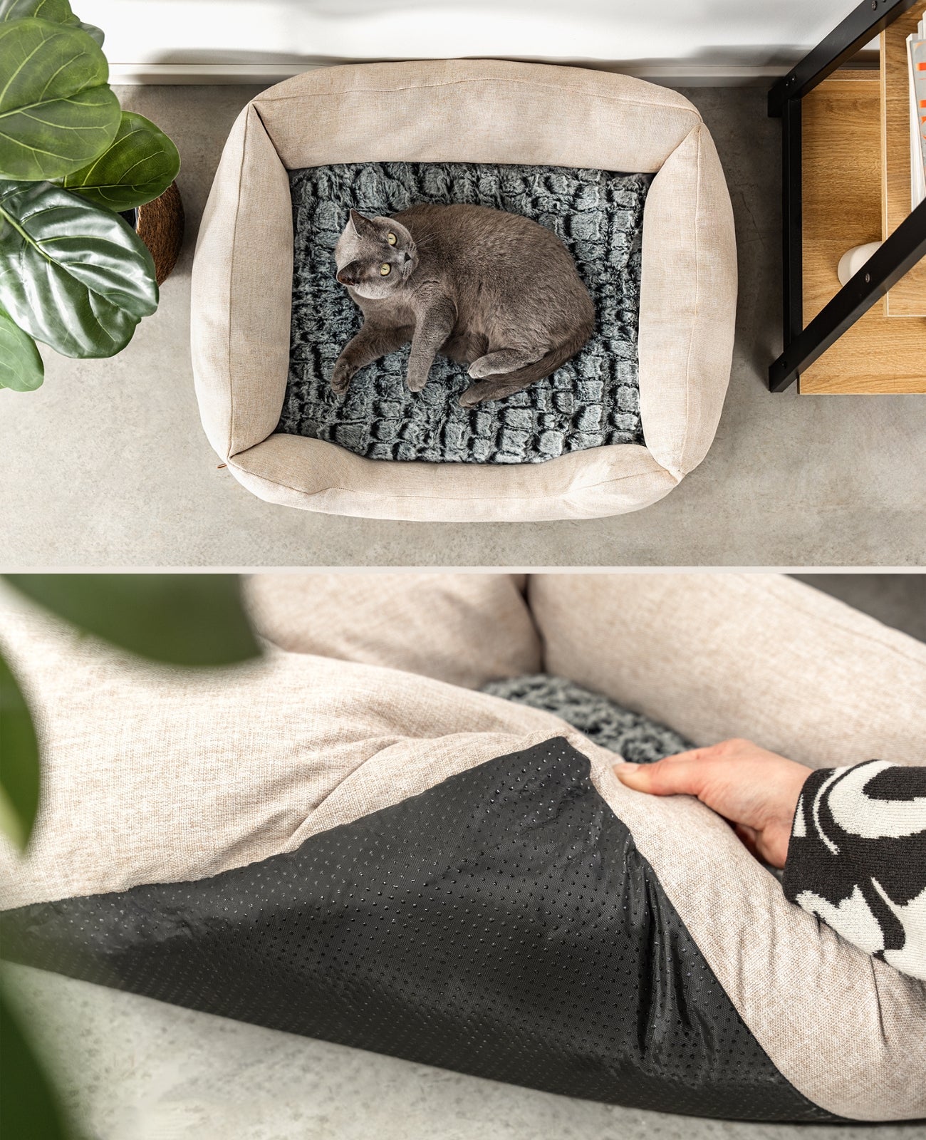 Katzenbett mit Wendekissen & meliertem Außenstoff