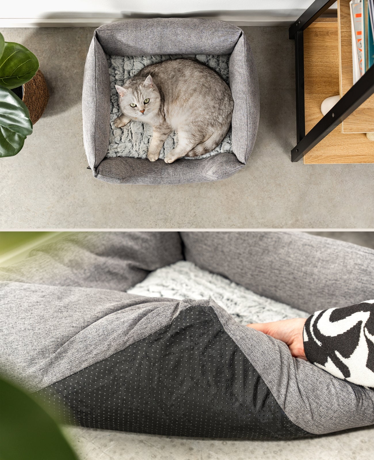 Katzenbett mit Wendekissen & meliertem Außenstoff