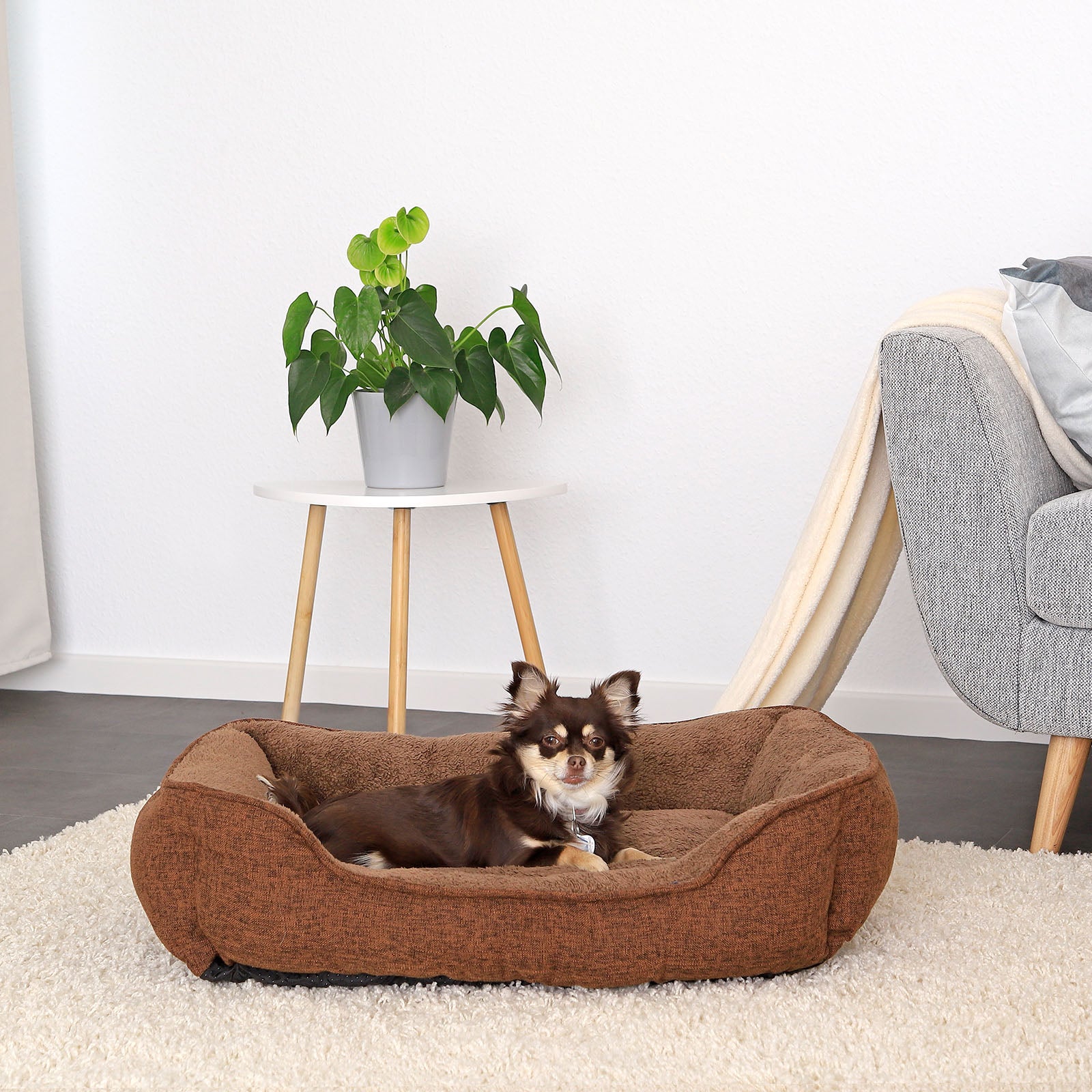 Meliertes Hundebett mit abnehmbarem Bezug