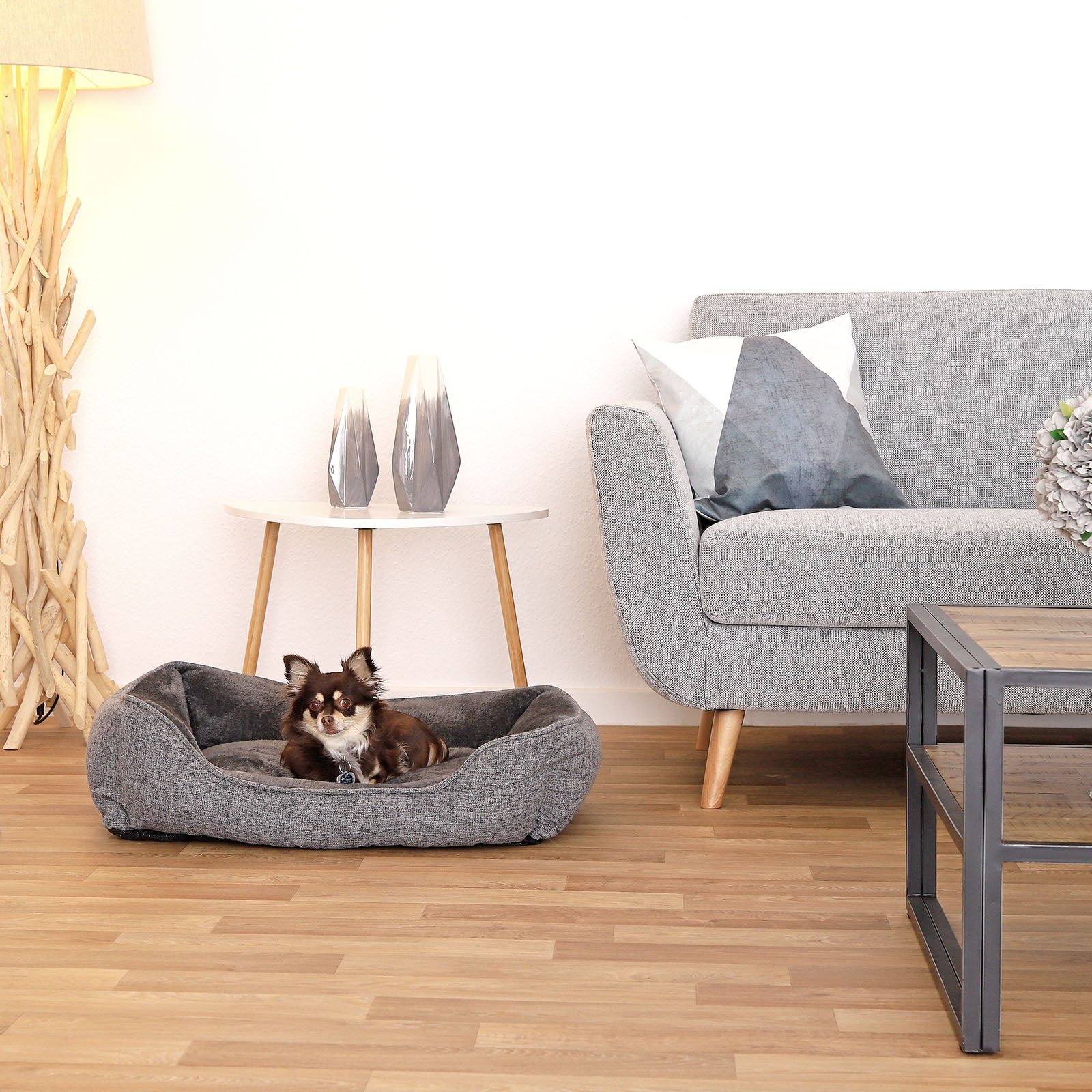 Meliertes Hundebett mit abnehmbarem Bezug