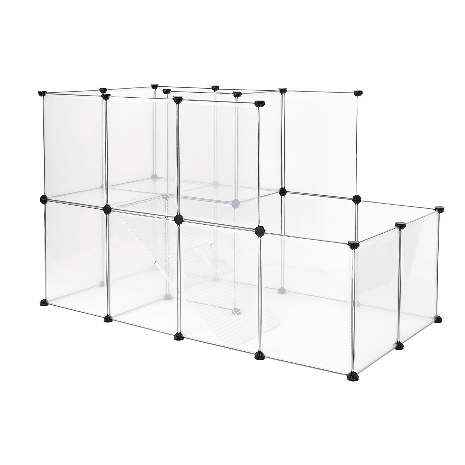 Freilaufgehege aus durchsichtigem Kunststoff auf zwei Etagen