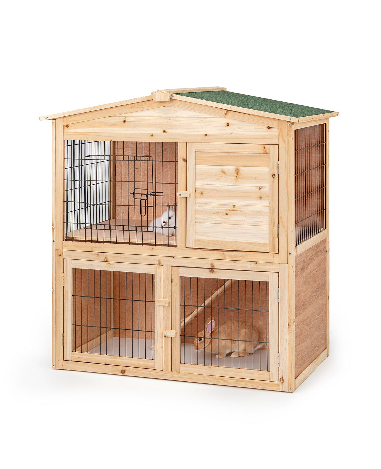 Kleintierstall aus Tannenholz mit zwei Etagen und Rampe