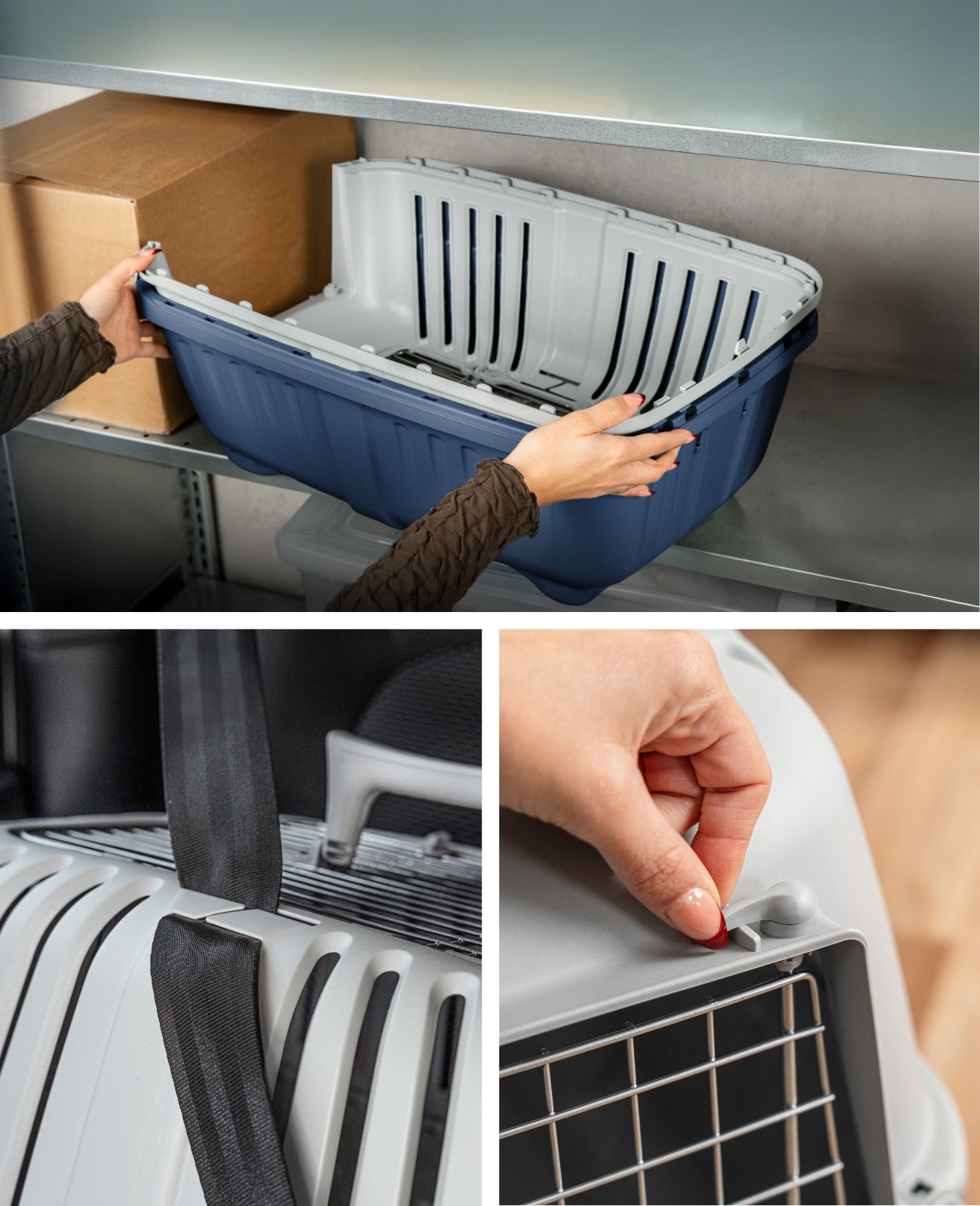 Transportbox aus recyceltem Kunststoff mit Metallgitter