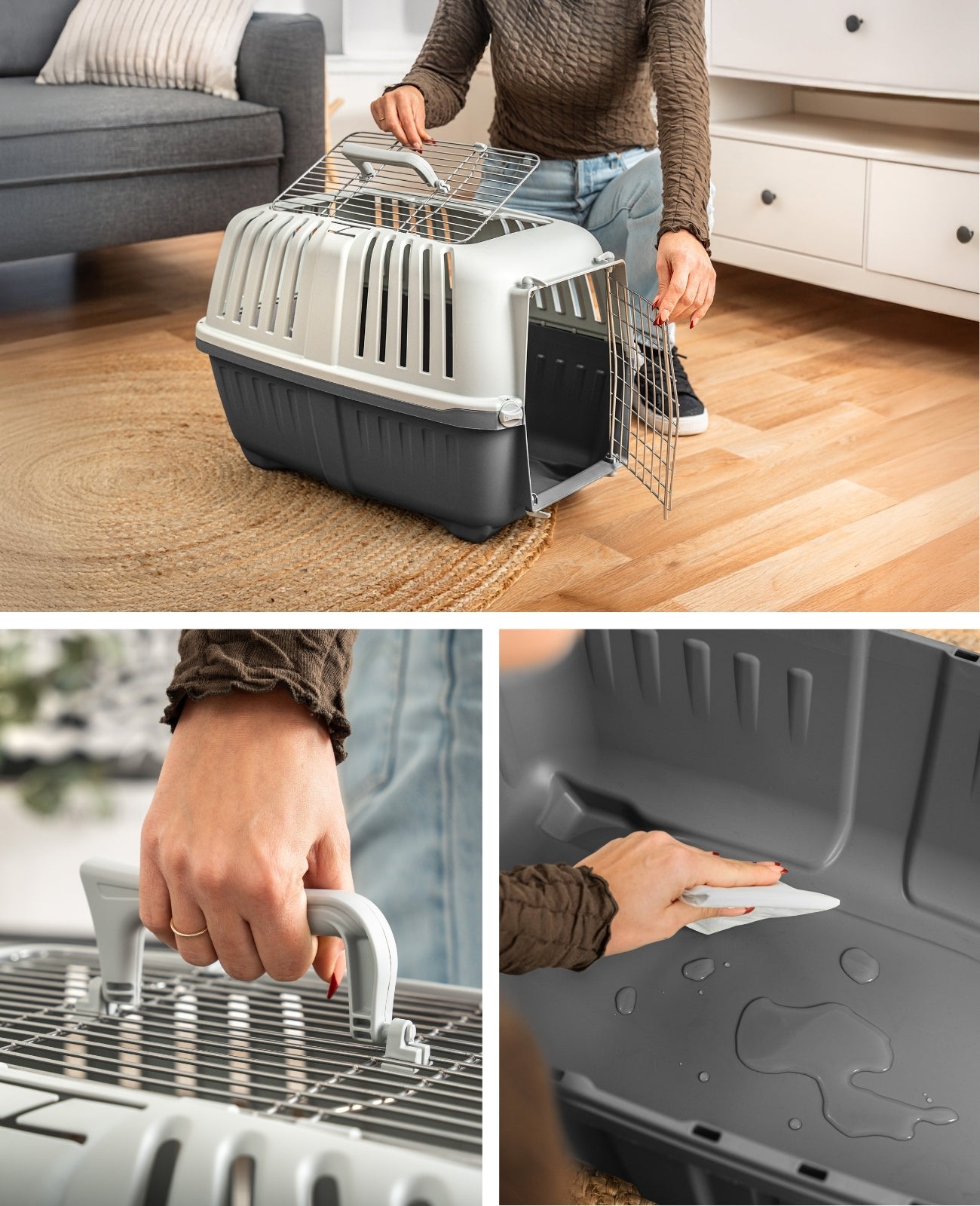 lionto Katzentransportbox aus Kunststoff mit Metalltür und -öffnung, 58,5x35,5x40 cm