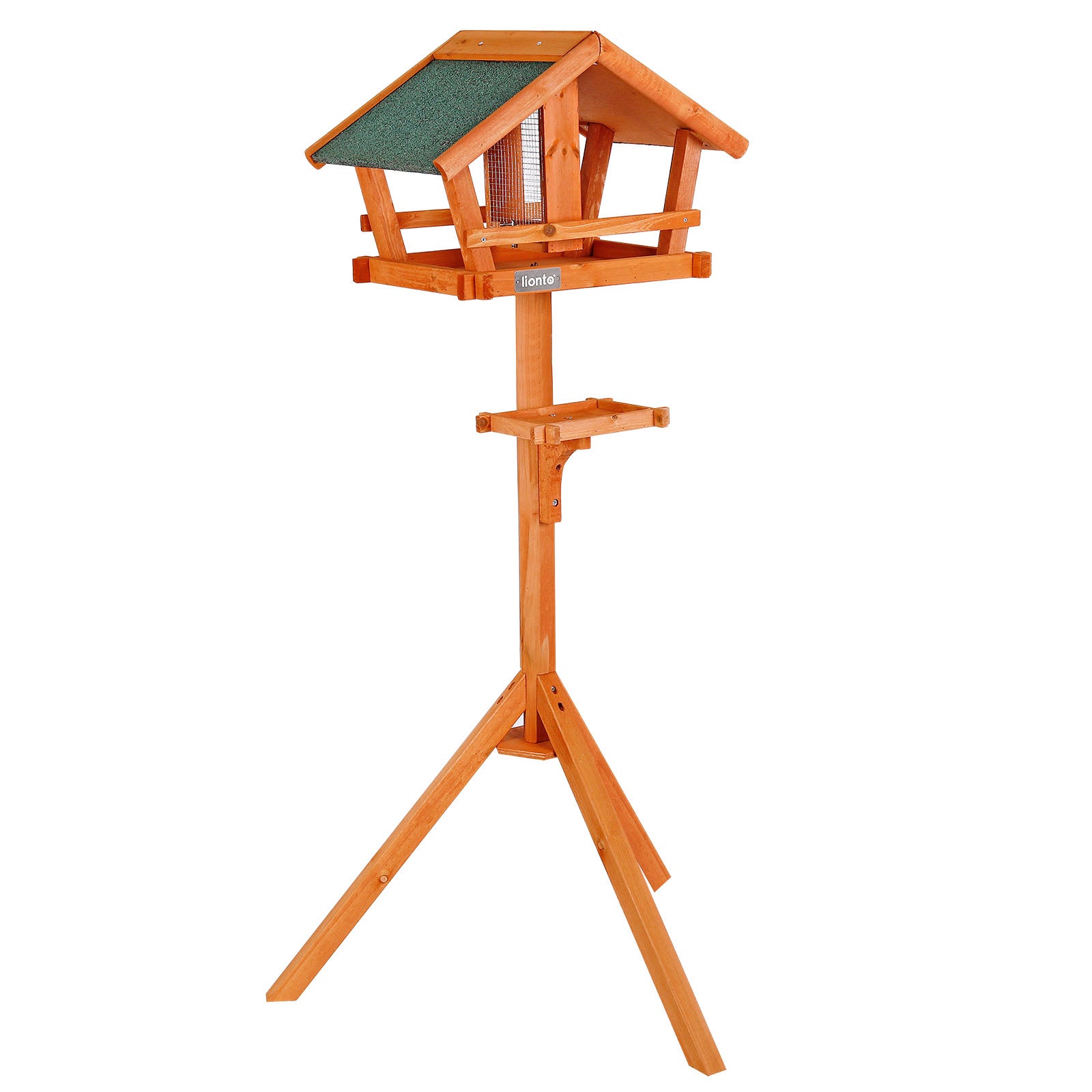 Vogelhaus mit Futtersilo aus Holz mit Standfuß