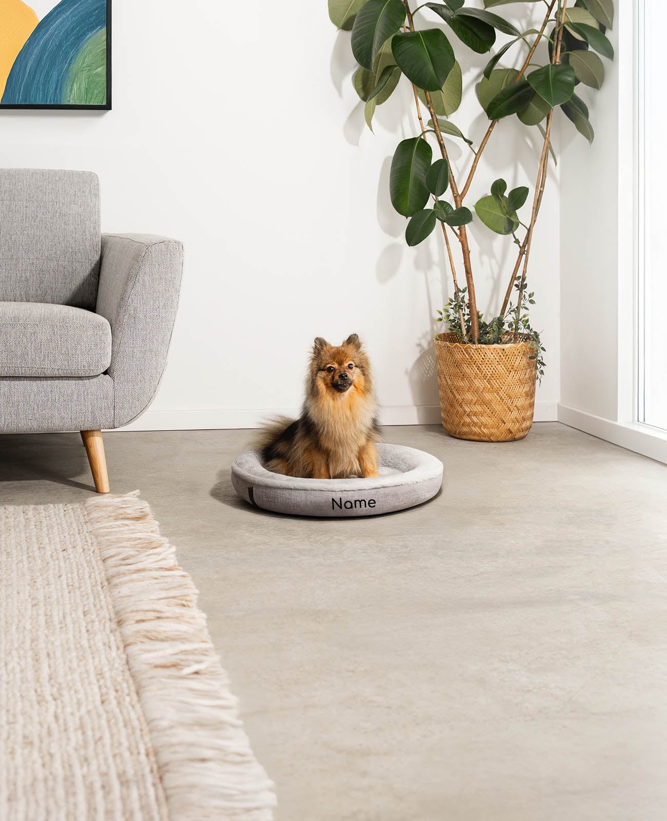 Rundes Heimtierbett, personalisiert