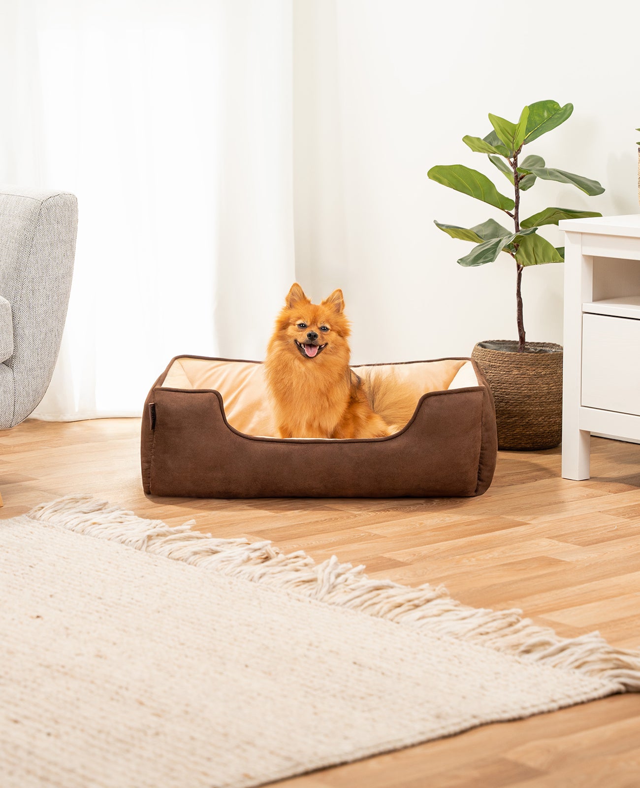 2-in-1 Hundebett in Wildlederoptik